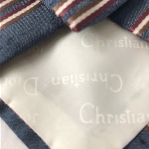 DIOR Tie Denim Blue Rose Tan Cream Skinny Striped - Picture 10 of 11